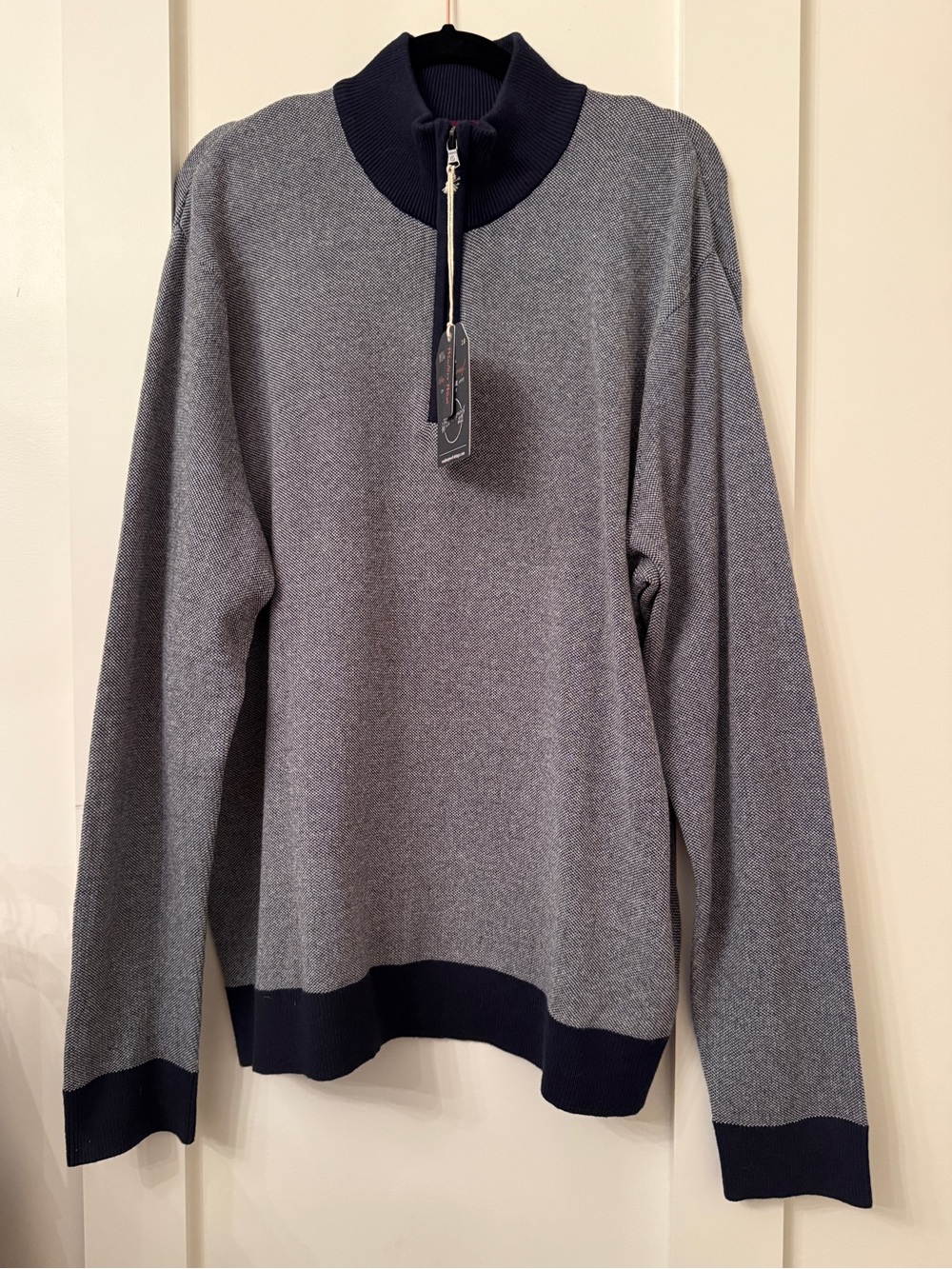 Ben Sherman Blue/Gray Sweater with Navy Trim Zip Mock Neck